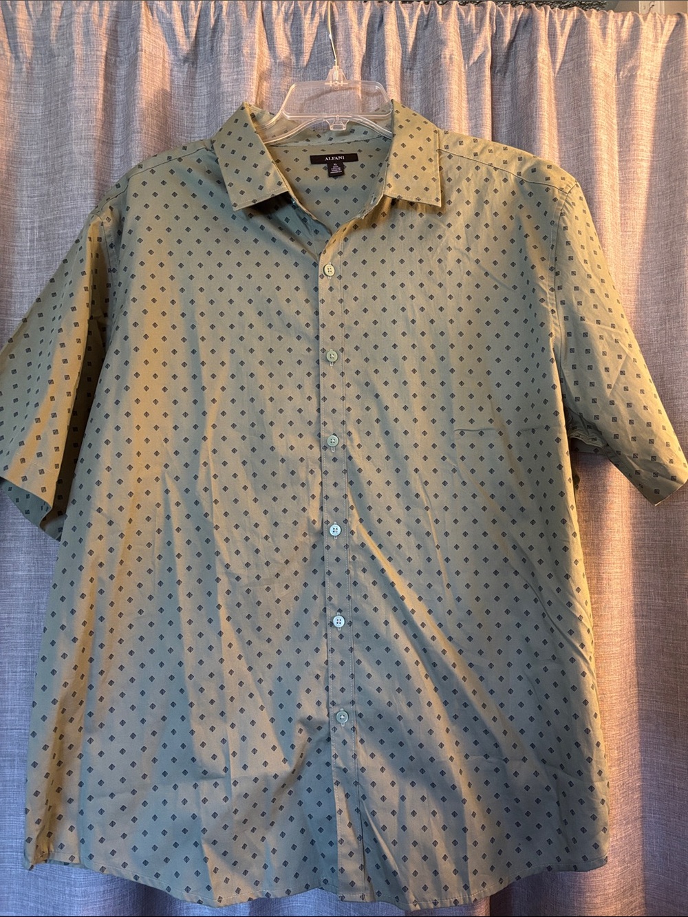 Alfani Men's Short-Sleeve Olive Green Printed Button-Down Shirt